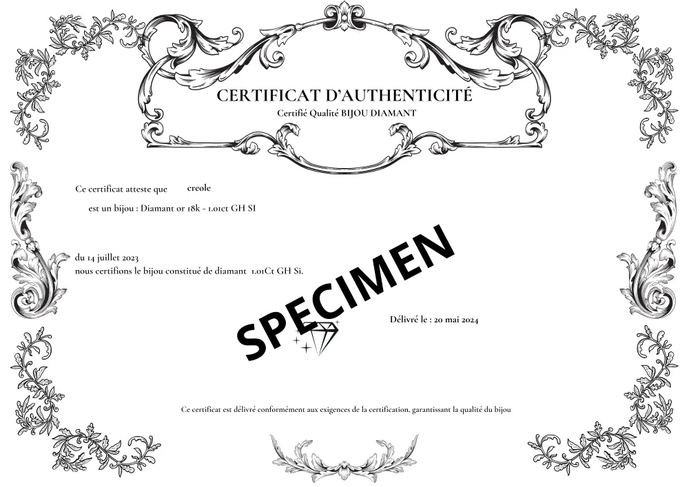 certificat d'authenticité bijou diamant