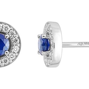 Boucles d'oreilles Clous Or Blanc 18k Largeur 4mm Diamant 0.22ct GH SI Saphir Saphir