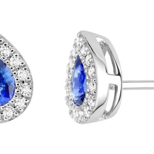 Boucles d'oreilles Clous Or Blanc 18k Diamant 0.2ct GH SI Saphir de Ceylan