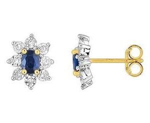 Boucles d'oreilles Clous Or 18k Rhodié Diamant 0.06ct GH P1 Saphir 0.22ct