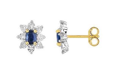 Boucles d'oreilles Clous Or 18k Rhodié Diamant 0.06ct GH P1 Saphir 0.22ct