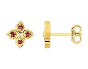 Boucles d'oreilles Clous Or 18k Diamant 0.01ct GH P1 Rubis