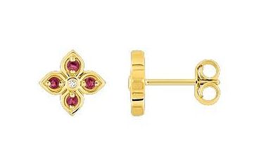 Boucles d'oreilles Clous Or 18k Diamant 0.01ct GH P1 Rubis