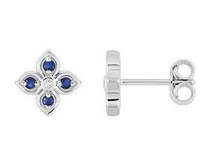 Boucles d'oreilles Clous Or Blanc 18k Diamant 0.01ct GH P1 Saphir