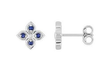 Boucles d'oreilles Clous Or Blanc 18k Diamant 0.01ct GH P1 Saphir