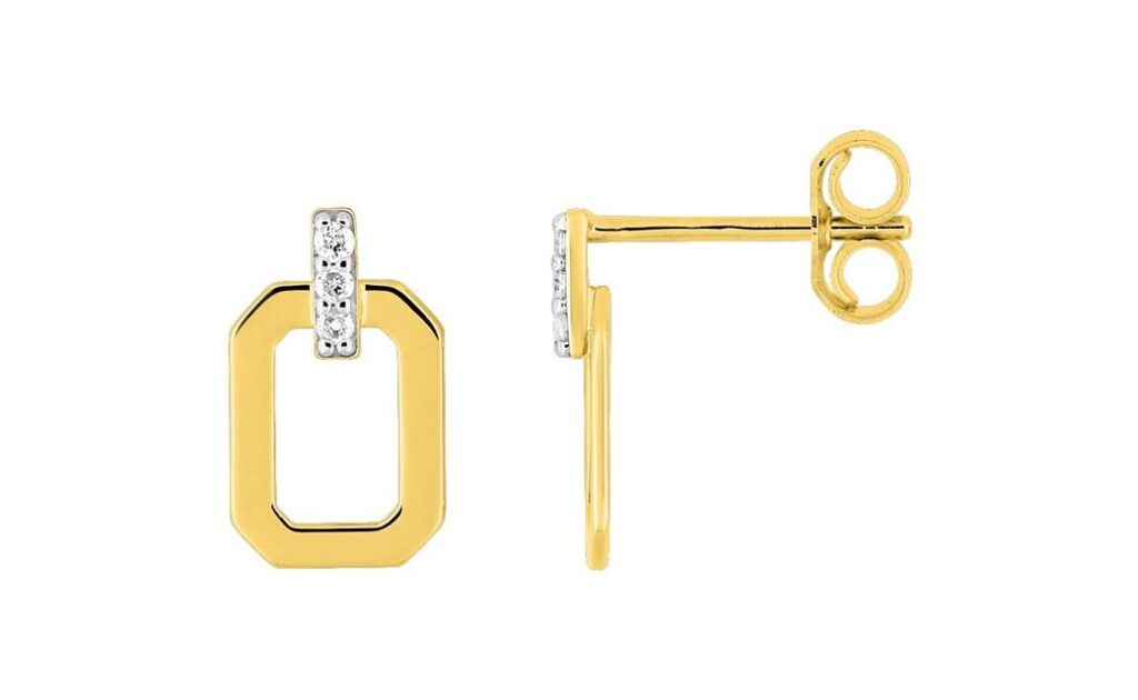 Boucles d'oreilles Clous Or 18k Rhodié Diamant 0.03ct GH P1