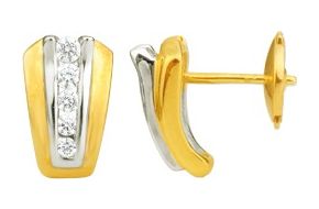 Boucles d'oreilles Clous Or Jaune et Blanc 18k Diamant 0.17ct GH P1P2