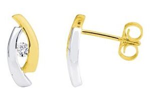 Boucles d'oreilles Clous Or Jaune et Blanc 18k Diamant 0.08ct GH P1P2