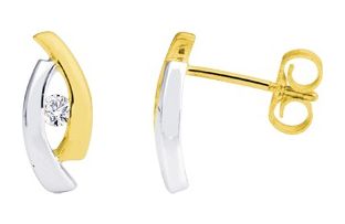 Boucles d'oreilles Clous Or Jaune et Blanc 18k Diamant 0.08ct GH P1P2