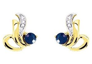 Boucles d'oreilles Clous Or Rhodié Diamant 0.02ct Saphir