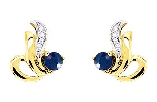 Boucles d'oreilles Clous Or Rhodié Diamant 0.02ct Saphir