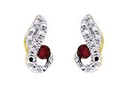 Boucles d'oreilles Clous Or Rhodié Diamant 0.01ct Rubis