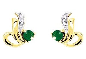 Boucles d'oreilles Clous Or Rhodié Diamant 0.02ct Emeraude