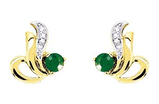 Boucles d'oreilles Clous Or Rhodié Diamant 0.02ct Emeraude