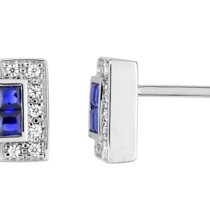 Boucles d'oreilles Clous Or Blanc 18k Diamant 0.11ct GH SI Saphir