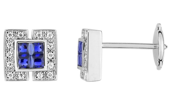 Boucles d'oreilles Clous Or Blanc 18k Diamant 0.11ct GH SI Saphir