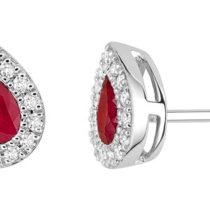 Boucles d'oreilles Clous Or Blanc 18k Diamant 0.2ct GH SI Rubis