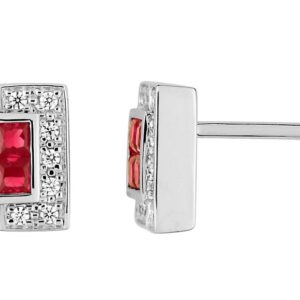 Boucles d'oreilles Clous Or Blanc 18k Diamant 0.11ct GH SI Rubis