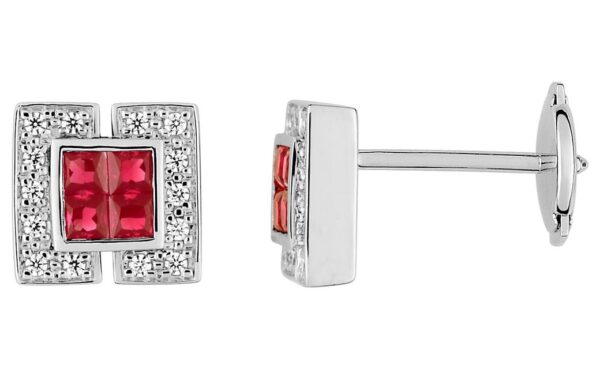 Boucles d'oreilles Clous Or Blanc 18k Diamant 0.11ct GH SI Rubis