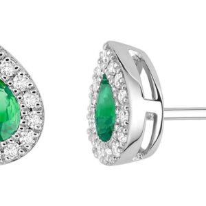 Boucles d'oreilles Clous Or Blanc 18k Diamant 0.2ct GH SI Emeraude