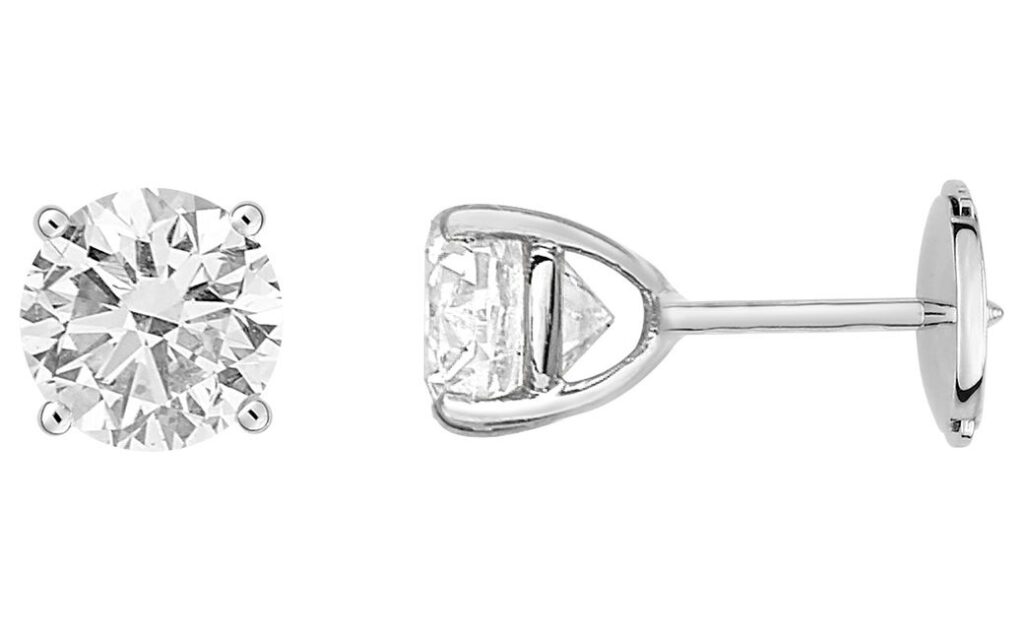 Boucles d'oreilles Clous Or Blanc 18k Diamant 2ct G SI