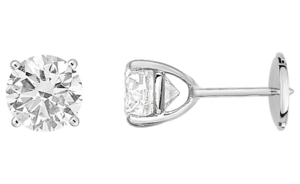 Boucles d'oreilles Clous Or Blanc 18k Diamant 2ct G SI