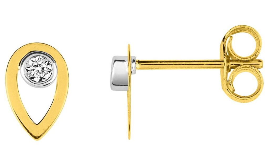 Boucles d'oreilles Clous Or Jaune et Blanc 18k Diamant 0.01ct