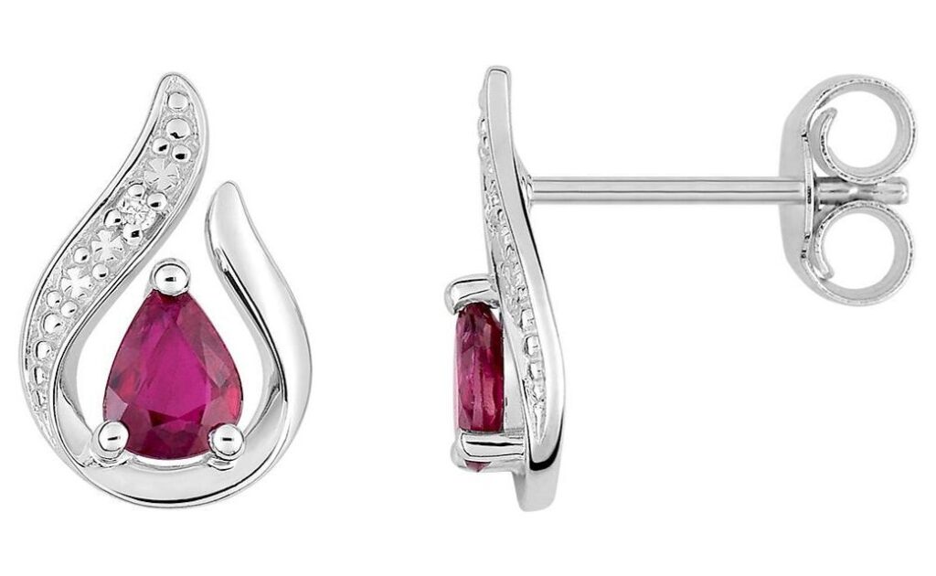 Boucles d'oreilles Clous Or Blanc Diamant 0.01ct GH P2 Rubis