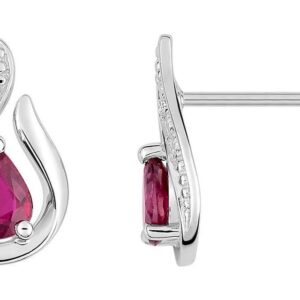 Boucles d'oreilles Clous Or Blanc Diamant 0.01ct GH P2 Rubis