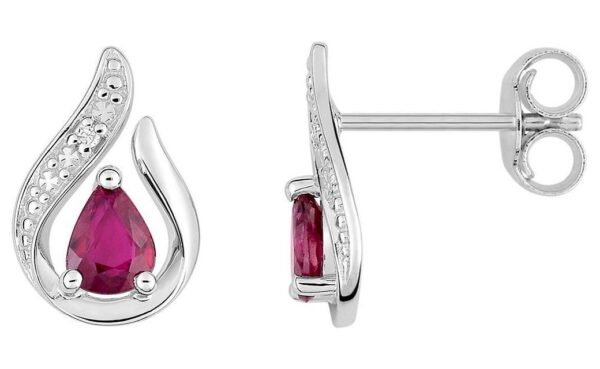 Boucles d'oreilles Clous Or Blanc Diamant 0.01ct GH P2 Rubis