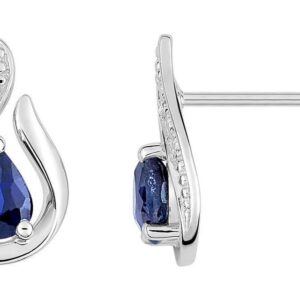 Boucles d'oreilles Clous Or Blanc Diamant 0.01ct GH P2 Saphir