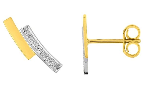 Boucles d'oreilles Clous Or Jaune et Blanc Diamant 0.01ct GH P2