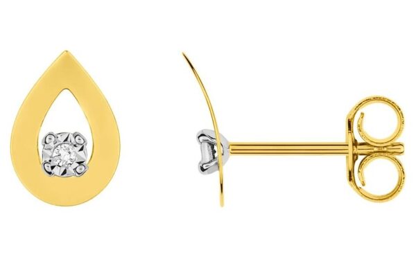 Boucles d'oreilles Clous Or Jaune et Blanc Diamant 0.02ct GH P2