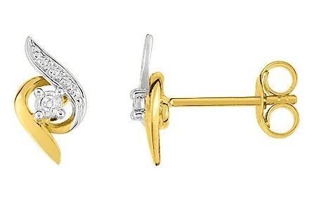 Boucles d'oreilles Clous Or Rhodié Diamant 0.01ct GH P2