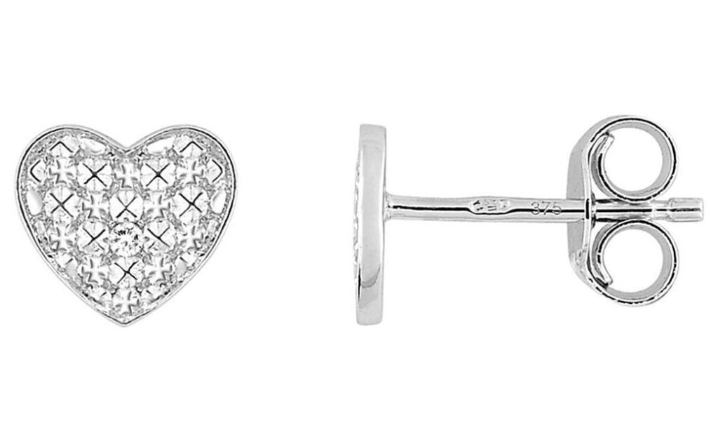 Boucles d'oreilles Clous Or Blanc Diamant 0.01ct GH P2 Coeur