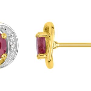 Boucles d'oreilles Clous Or Rhodié Diamant 0.01ct Rubis