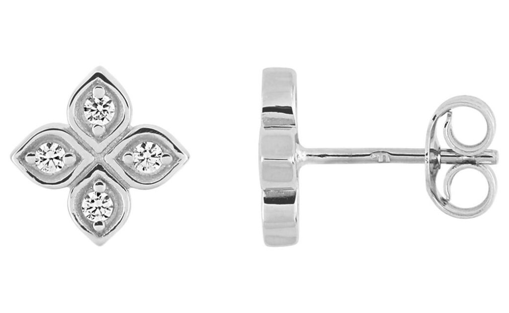 Boucles d'oreilles Clous Or Blanc 18k Diamant 0.1ct GH P1