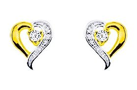 Boucles d'oreilles Clous Or Jaune et Blanc Diamant Coeur