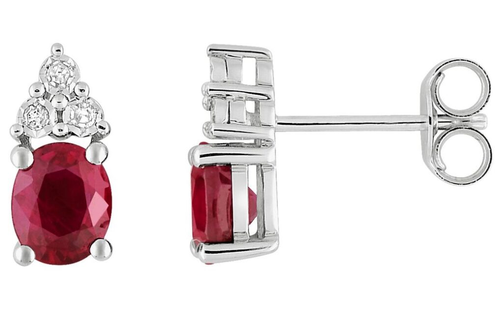 Boucles d'oreilles Clous Or Blanc 18k Diamant GH P1 Rubis 0.88ct