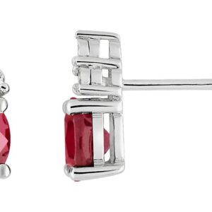 Boucles d'oreilles Clous Or Blanc 18k Diamant GH P1 Rubis 0.88ct