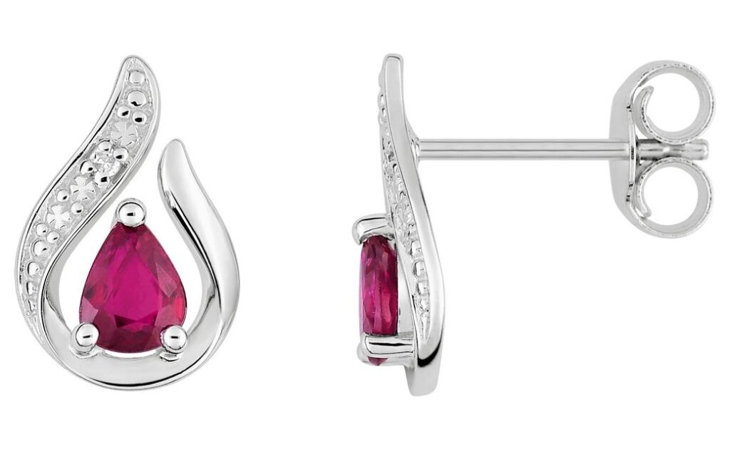 Boucles d'oreilles Clous Or Blanc 18k Diamant 0.01ct GH P1 Rubis 0.44ct