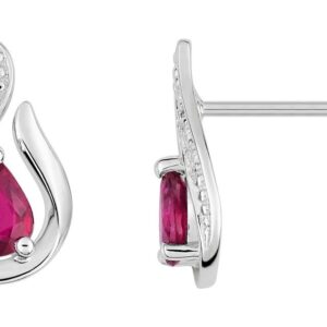 Boucles d'oreilles Clous Or Blanc 18k Diamant 0.01ct GH P1 Rubis 0.44ct