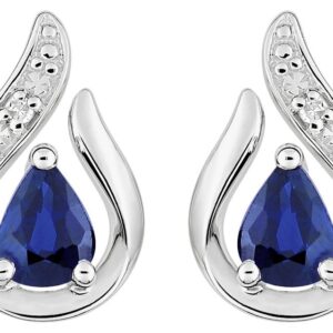 Boucles d'oreilles Clous Or Blanc 18k Diamant 0.01ct GH P1 Saphir