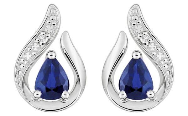 Boucles d'oreilles Clous Or Blanc 18k Diamant 0.01ct GH P1 Saphir