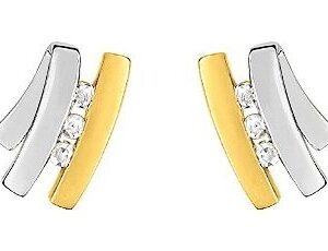 Boucles d'oreilles Clous Or Jaune et Blanc 18k Diamant 0.03ct GH P1