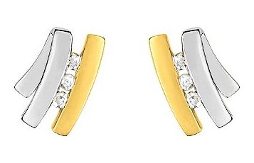 Boucles d'oreilles Clous Or Jaune et Blanc 18k Diamant 0.03ct GH P1