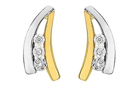 Boucles d'oreilles Clous Or Jaune et Blanc 18k Diamant GH P1