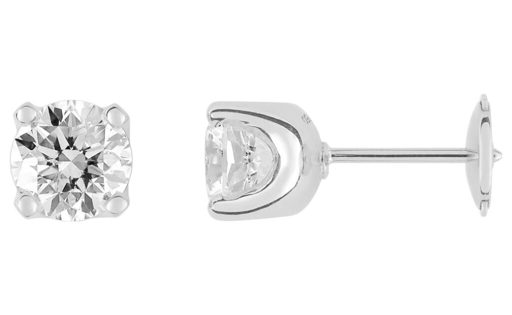 Boucles d'oreilles Clous Or Blanc 18k Diamant 1ct GH P1