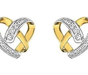 Boucles d'oreilles Clous Or 18k Rhodié Diamant 0.01ct GH P1 Coeur