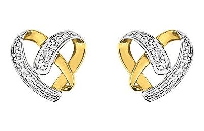 Boucles d'oreilles Clous Or 18k Rhodié Diamant 0.01ct GH P1 Coeur